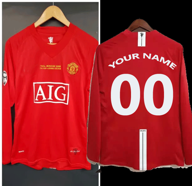 Customized Name - Manchester United Black Home Shirt 2007/08 Full Sleeves