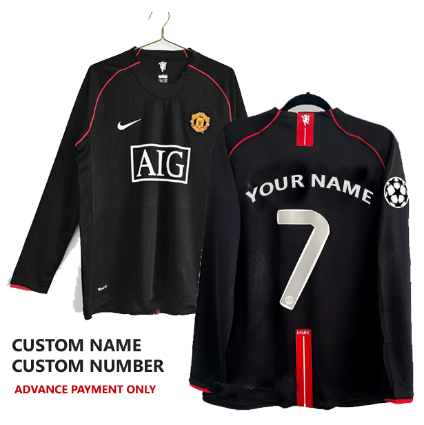 Customized Name - Manchester United Black Away Shirt 2007/08 Full Sleeves